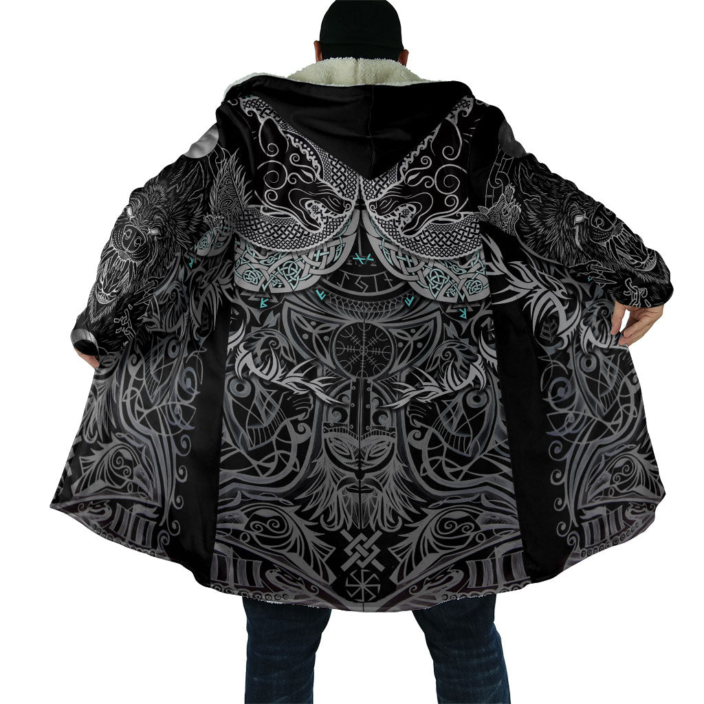 Viking Odin Ravens Wolves Vegvisir Cloak Nordic Knotwork Mythology Engraving Style