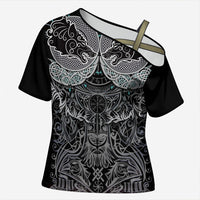 Viking Odin Ravens Wolves Vegvisir Cross Shoulder Shirt Nordic Knotwork Mythology Engraving Style