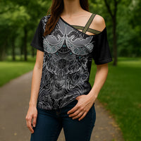 Viking Odin Ravens Wolves Vegvisir Cross Shoulder Shirt Nordic Knotwork Mythology Engraving Style