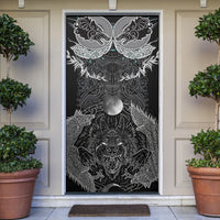 Viking Odin Ravens Wolves Vegvisir Door Cover Nordic Knotwork Mythology Engraving Style