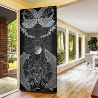 Viking Odin Ravens Wolves Vegvisir Door Cover Nordic Knotwork Mythology Engraving Style