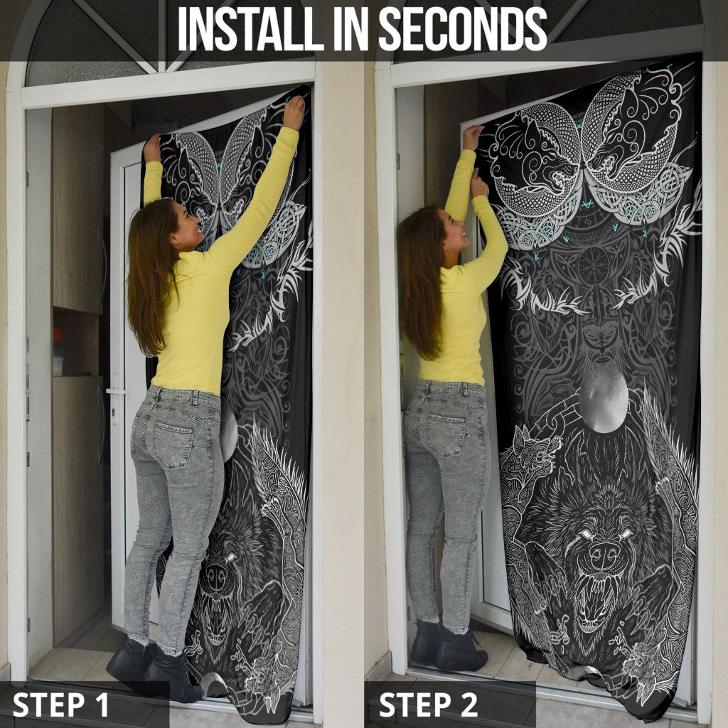 Viking Odin Ravens Wolves Vegvisir Door Cover Nordic Knotwork Mythology Engraving Style