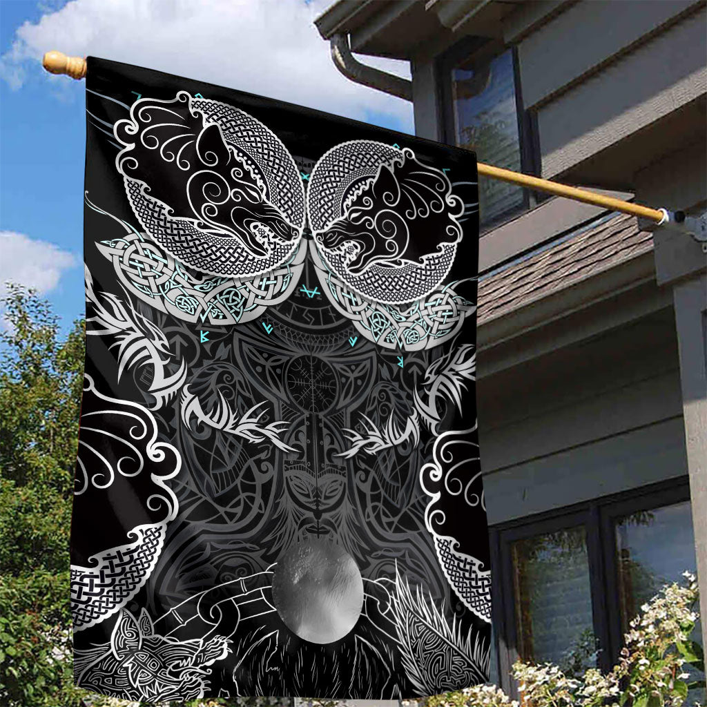 Viking Odin Ravens Wolves Vegvisir Garden Flag Nordic Knotwork Mythology Engraving Style