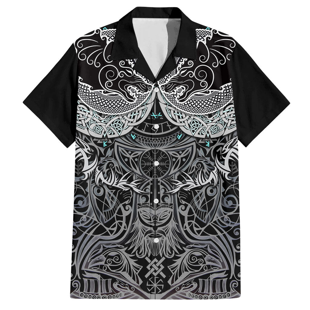 Viking Odin Ravens Wolves Vegvisir Hawaiian Shirt Nordic Knotwork Mythology Engraving Style
