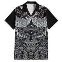Viking Odin Ravens Wolves Vegvisir Hawaiian Shirt Nordic Knotwork Mythology Engraving Style