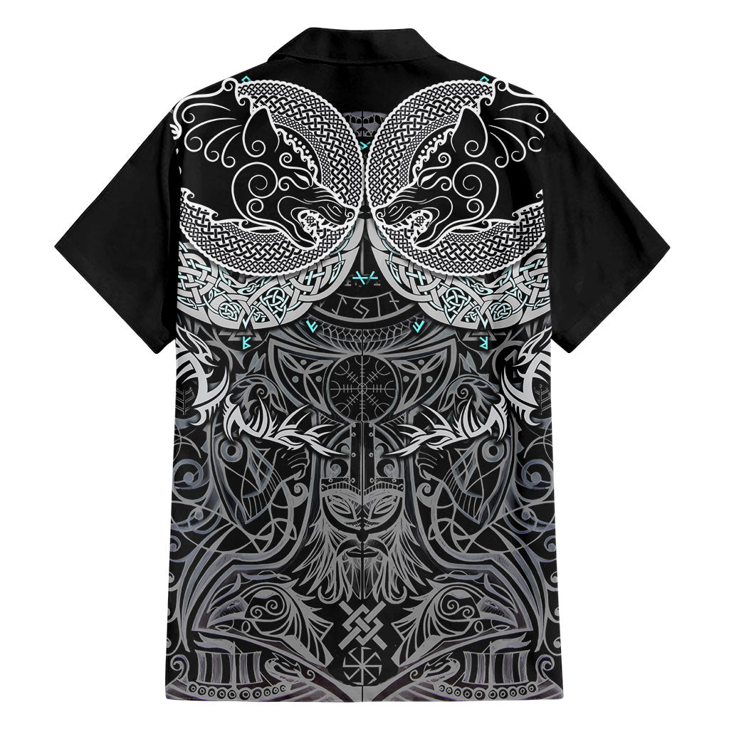 Viking Odin Ravens Wolves Vegvisir Hawaiian Shirt Nordic Knotwork Mythology Engraving Style