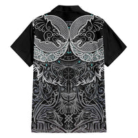 Viking Odin Ravens Wolves Vegvisir Hawaiian Shirt Nordic Knotwork Mythology Engraving Style