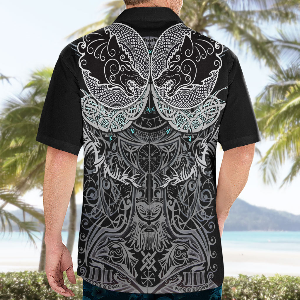 Viking Odin Ravens Wolves Vegvisir Hawaiian Shirt Nordic Knotwork Mythology Engraving Style