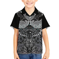 Viking Odin Ravens Wolves Vegvisir Hawaiian Shirt Nordic Knotwork Mythology Engraving Style