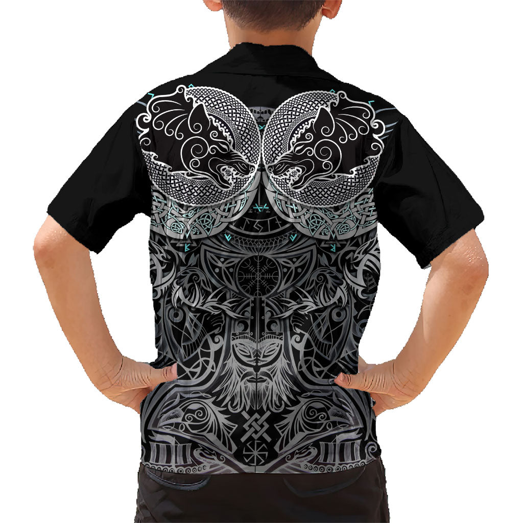 Viking Odin Ravens Wolves Vegvisir Hawaiian Shirt Nordic Knotwork Mythology Engraving Style