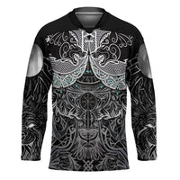 Viking Odin Ravens Wolves Vegvisir Hockey Jersey Nordic Knotwork Mythology Engraving Style