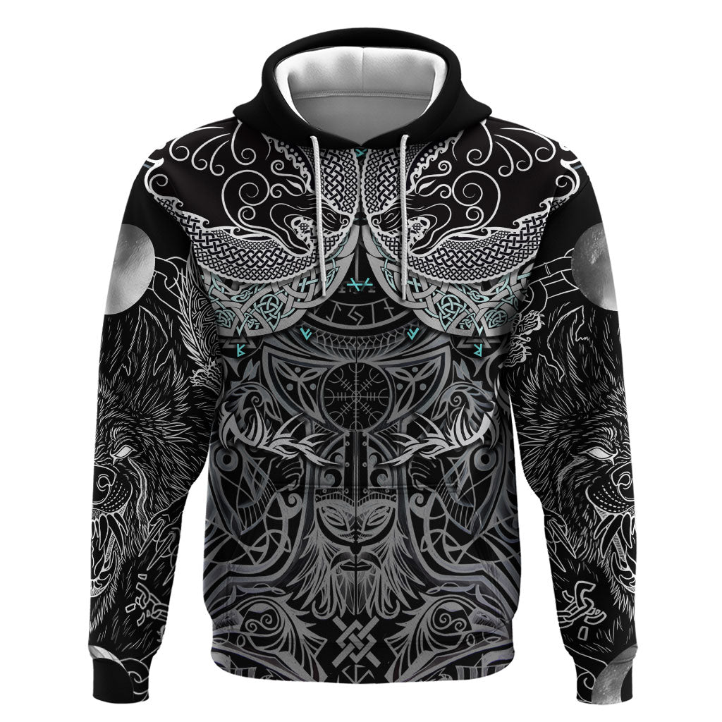 Viking Odin Ravens Wolves Vegvisir Hoodie Nordic Knotwork Mythology Engraving Style
