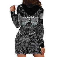 Viking Odin Ravens Wolves Vegvisir Hoodie Dress Nordic Knotwork Mythology Engraving Style