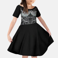 Viking Odin Ravens Wolves Vegvisir Kid Short Sleeve Dress Nordic Knotwork Mythology Engraving Style