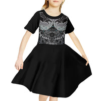 Viking Odin Ravens Wolves Vegvisir Kid Short Sleeve Dress Nordic Knotwork Mythology Engraving Style
