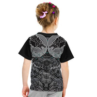 Viking Odin Ravens Wolves Vegvisir Kid T Shirt Nordic Knotwork Mythology Engraving Style