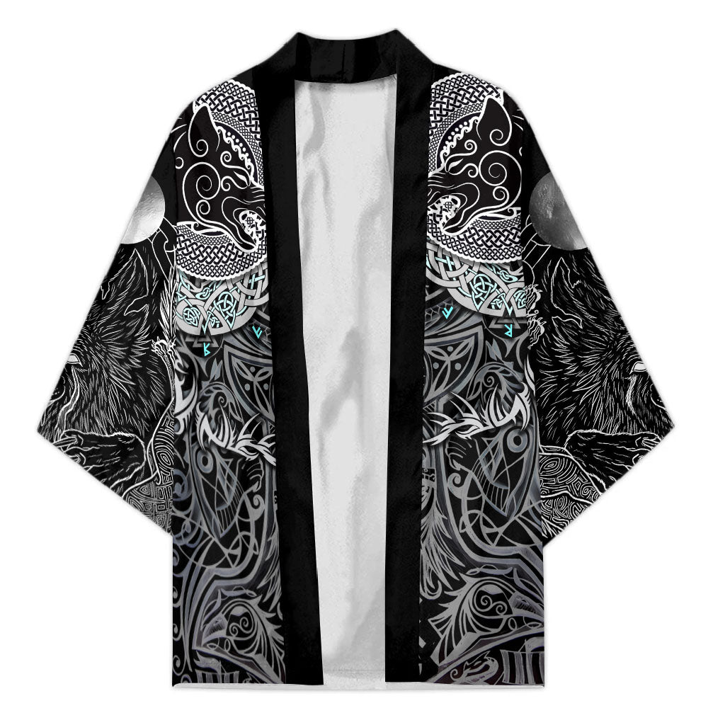 Viking Odin Ravens Wolves Vegvisir Kimono Nordic Knotwork Mythology Engraving Style