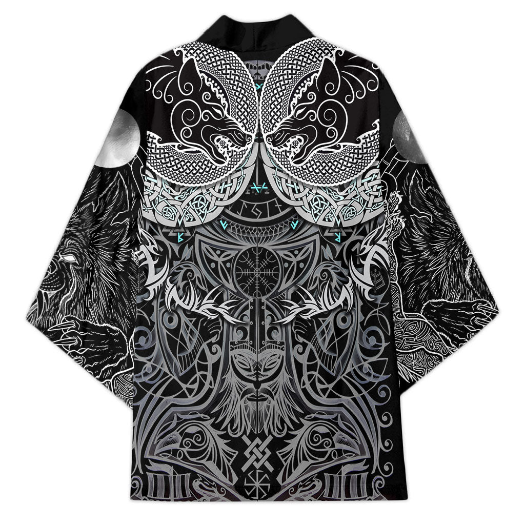 Viking Odin Ravens Wolves Vegvisir Kimono Nordic Knotwork Mythology Engraving Style