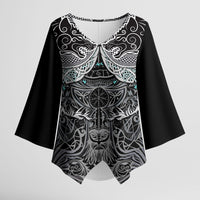 Viking Odin Ravens Wolves Vegvisir Kimono Sleeve Blouse Nordic Knotwork Mythology Engraving Style