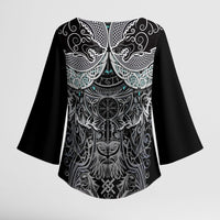 Viking Odin Ravens Wolves Vegvisir Kimono Sleeve Blouse Nordic Knotwork Mythology Engraving Style
