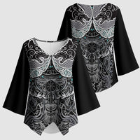 Viking Odin Ravens Wolves Vegvisir Kimono Sleeve Blouse Nordic Knotwork Mythology Engraving Style