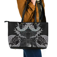 Viking Odin Ravens Wolves Vegvisir Leather Tote Bag Nordic Knotwork Mythology Engraving Style