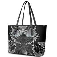 Viking Odin Ravens Wolves Vegvisir Leather Tote Bag Nordic Knotwork Mythology Engraving Style
