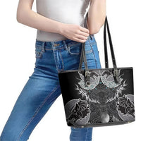 Viking Odin Ravens Wolves Vegvisir Leather Tote Bag Nordic Knotwork Mythology Engraving Style
