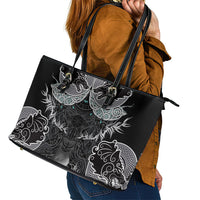 Viking Odin Ravens Wolves Vegvisir Leather Tote Bag Nordic Knotwork Mythology Engraving Style