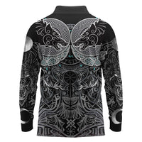 Viking Odin Ravens Wolves Vegvisir Long Sleeve Polo Shirt Nordic Knotwork Mythology Engraving Style