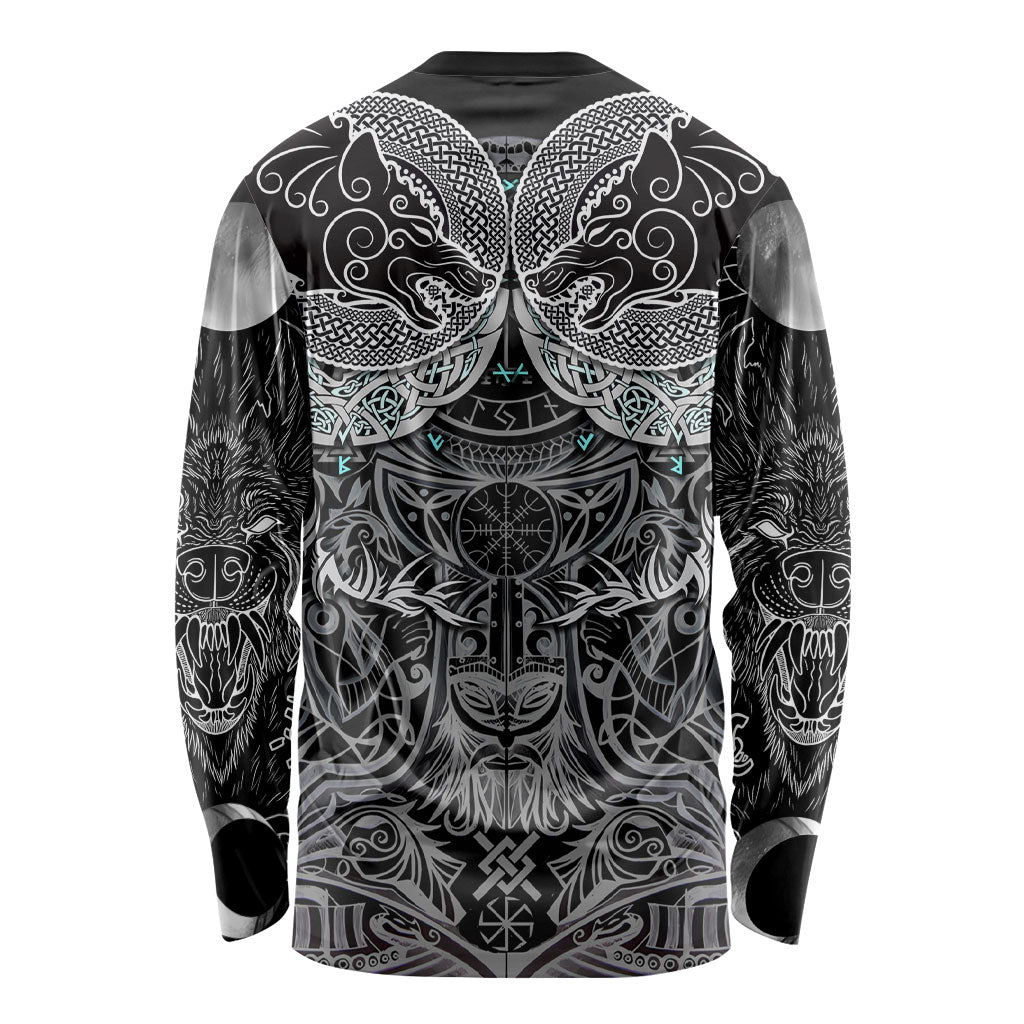 Viking Odin Ravens Wolves Vegvisir Long Sleeve Shirt Nordic Knotwork Mythology Engraving Style