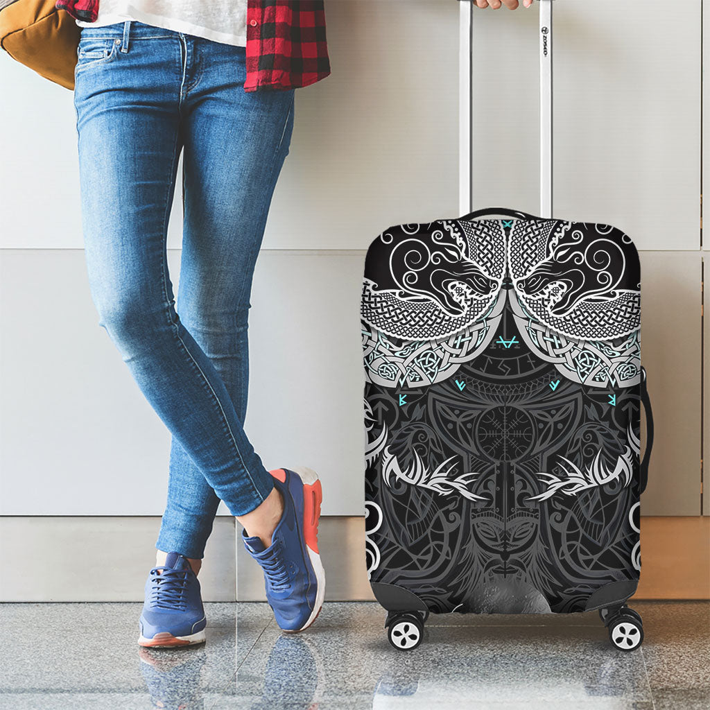 Viking Odin Ravens Wolves Vegvisir Luggage Cover Nordic Knotwork Mythology Engraving Style