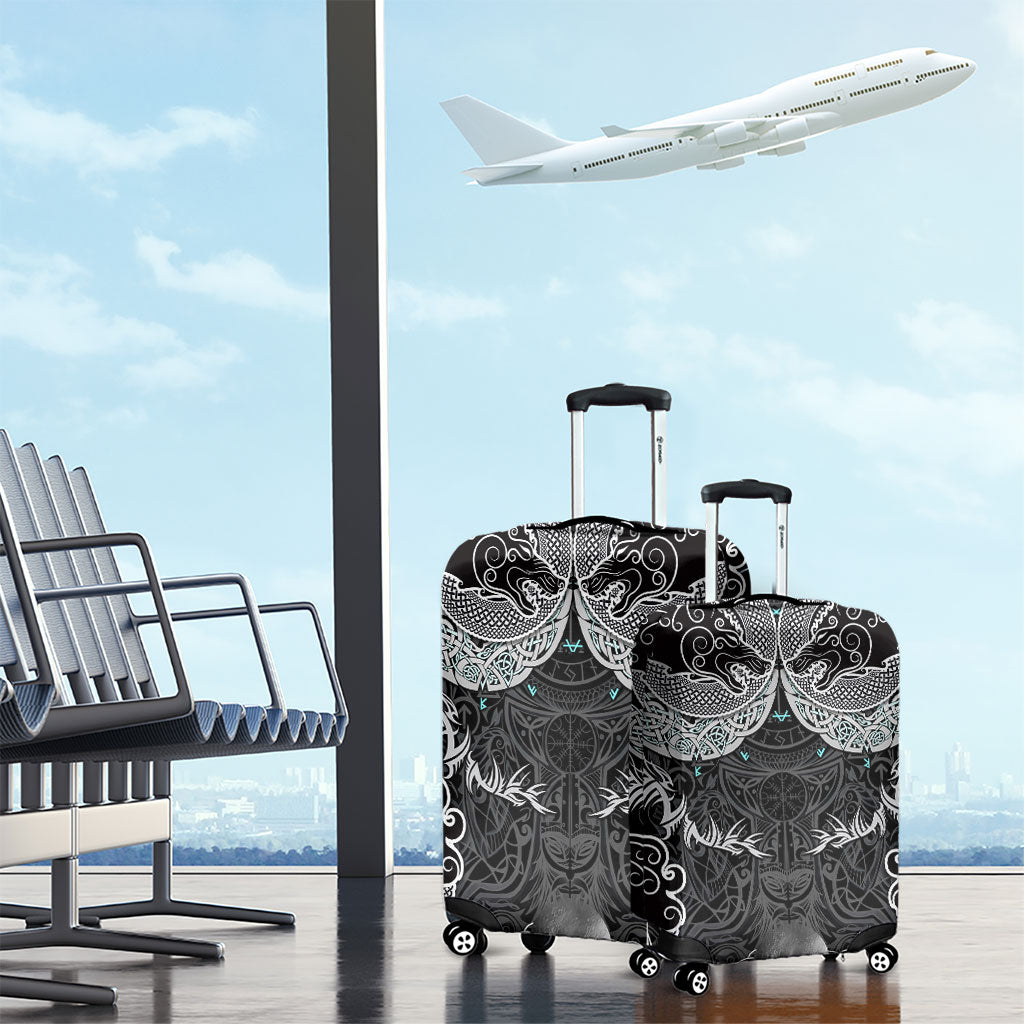 Viking Odin Ravens Wolves Vegvisir Luggage Cover Nordic Knotwork Mythology Engraving Style
