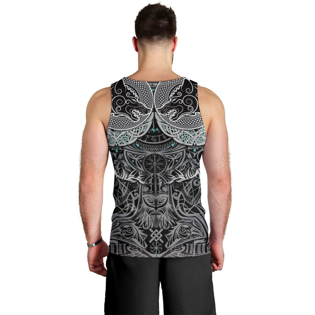 Viking Odin Ravens Wolves Vegvisir Men Tank Top Nordic Knotwork Mythology Engraving Style