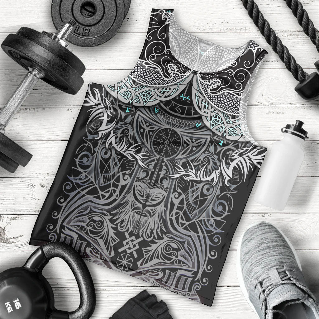 Viking Odin Ravens Wolves Vegvisir Men Tank Top Nordic Knotwork Mythology Engraving Style