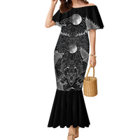 Viking Odin Ravens Wolves Vegvisir Mermaid Dress Nordic Knotwork Mythology Engraving Style