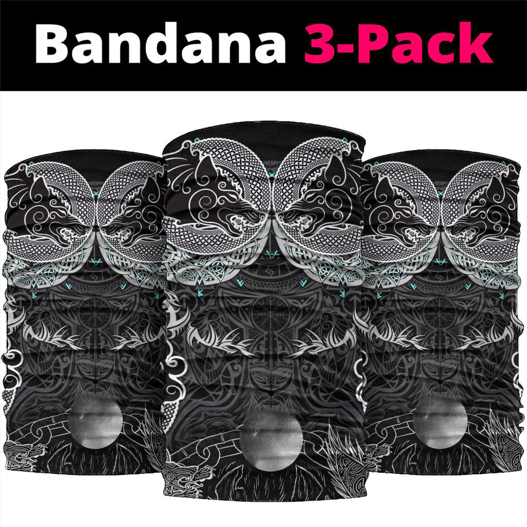 Viking Odin Ravens Wolves Vegvisir Neck Gaiter Nordic Knotwork Mythology Engraving Style