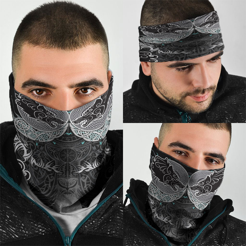 Viking Odin Ravens Wolves Vegvisir Neck Gaiter Nordic Knotwork Mythology Engraving Style