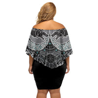 Viking Odin Ravens Wolves Vegvisir Off Shoulder Short Dress Nordic Knotwork Mythology Engraving Style