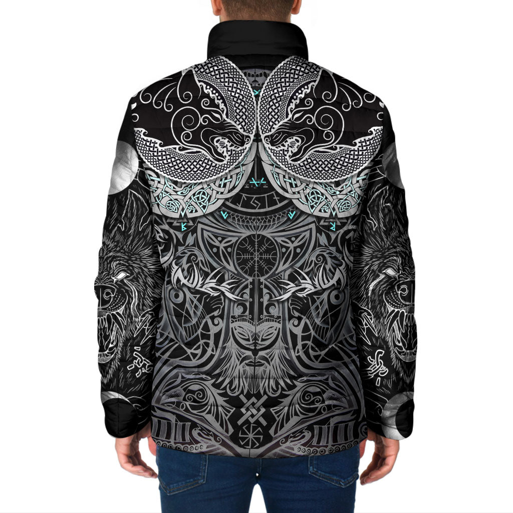 Viking Odin Ravens Wolves Vegvisir Padded Jacket Nordic Knotwork Mythology Engraving Style