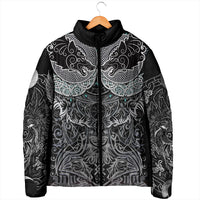 Viking Odin Ravens Wolves Vegvisir Padded Jacket Nordic Knotwork Mythology Engraving Style