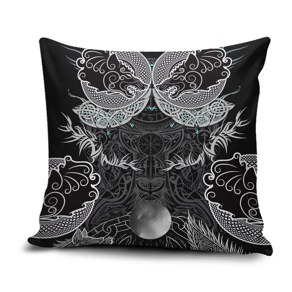 Viking Odin Ravens Wolves Vegvisir Pillow Cover Nordic Knotwork Mythology Engraving Style