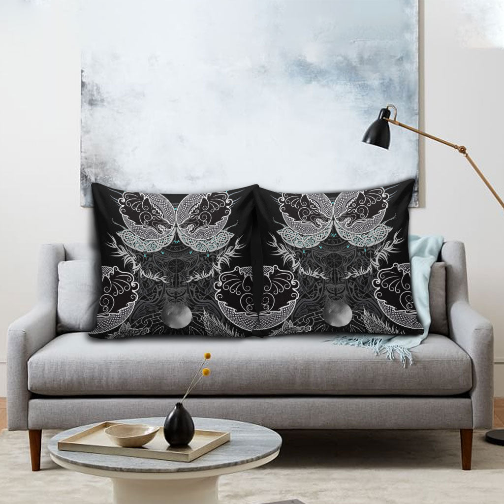 Viking Odin Ravens Wolves Vegvisir Pillow Cover Nordic Knotwork Mythology Engraving Style
