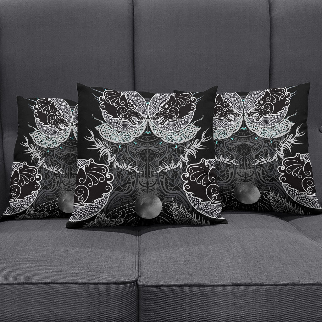 Viking Odin Ravens Wolves Vegvisir Pillow Cover Nordic Knotwork Mythology Engraving Style