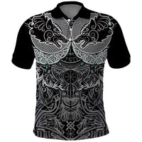 Viking Odin Ravens Wolves Vegvisir Polo Shirt Nordic Knotwork Mythology Engraving Style