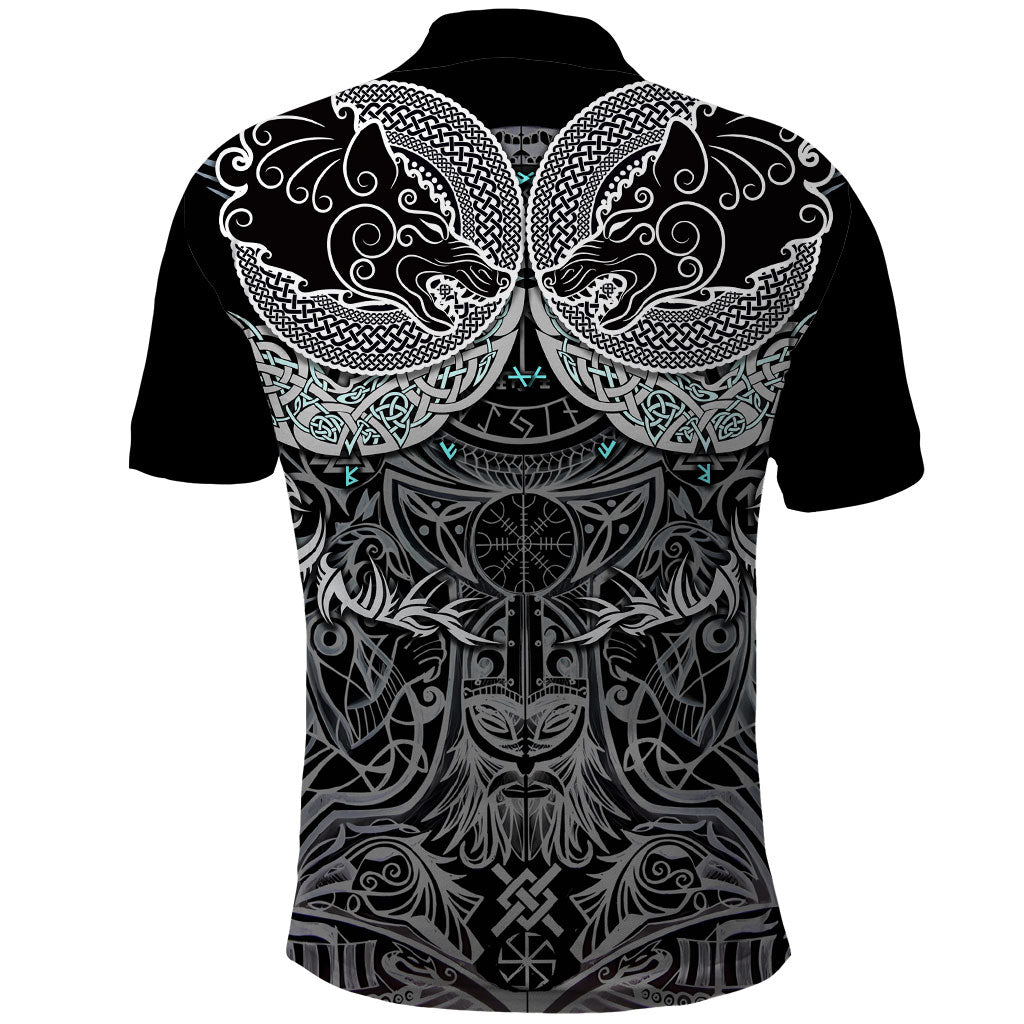 Viking Odin Ravens Wolves Vegvisir Polo Shirt Nordic Knotwork Mythology Engraving Style