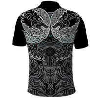 Viking Odin Ravens Wolves Vegvisir Polo Shirt Nordic Knotwork Mythology Engraving Style