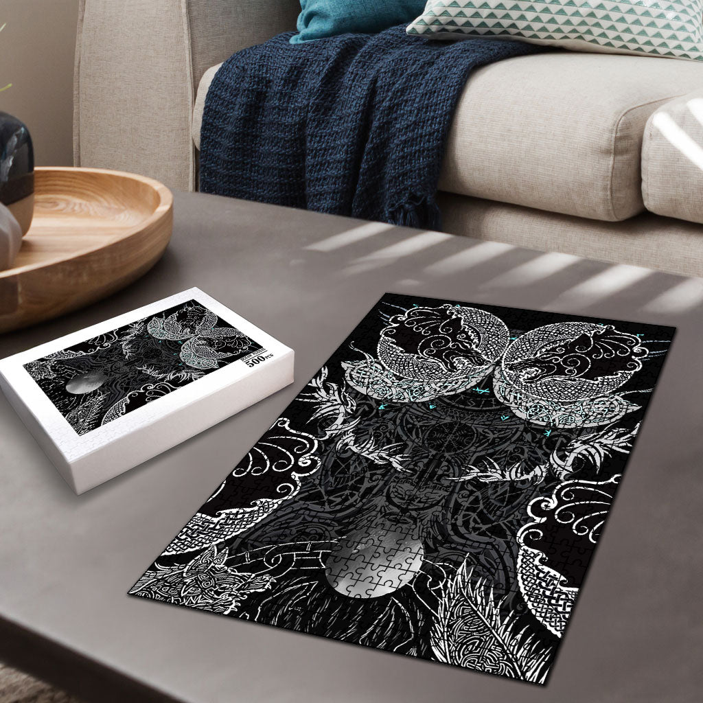 Viking Odin Ravens Wolves Vegvisir Puzzle Nordic Knotwork Mythology Engraving Style