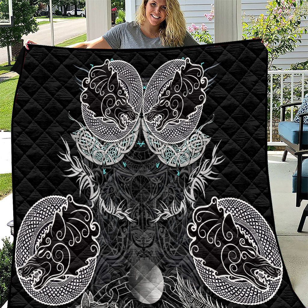 Viking Odin Ravens Wolves Vegvisir Quilt Nordic Knotwork Mythology Engraving Style