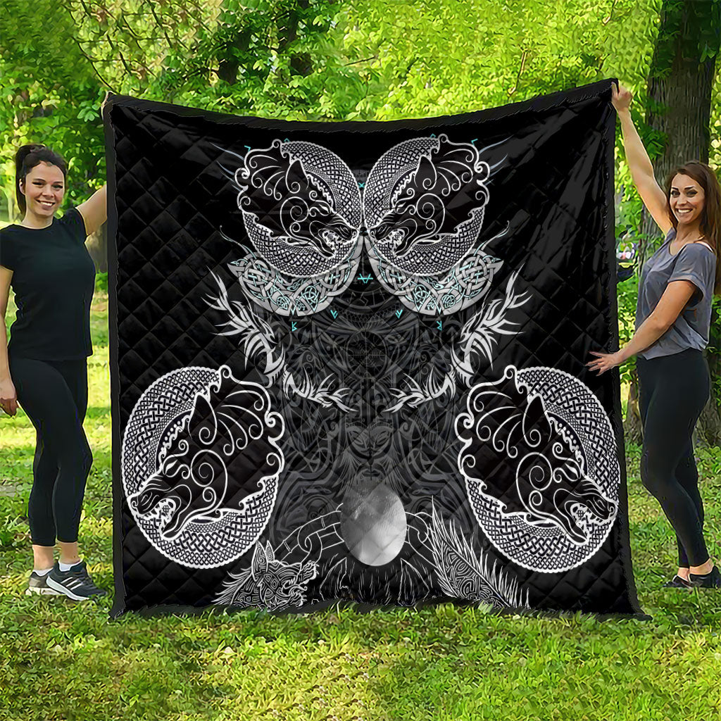Viking Odin Ravens Wolves Vegvisir Quilt Nordic Knotwork Mythology Engraving Style